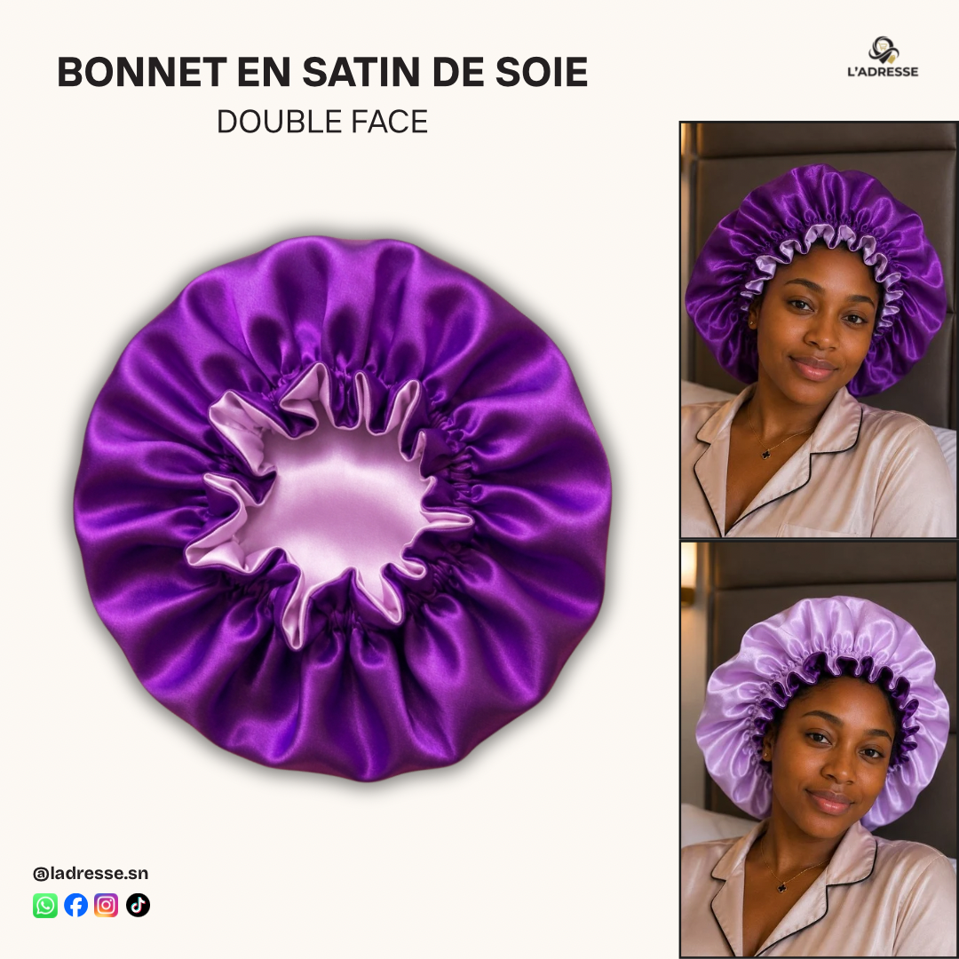 Bonnet en satin pour cheveux Réversible(fleur) - Violet foncé & Violet clair