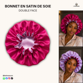 Bonnet en satin pour cheveux Réversible (fleur) - Rose fuchsia & Mauve