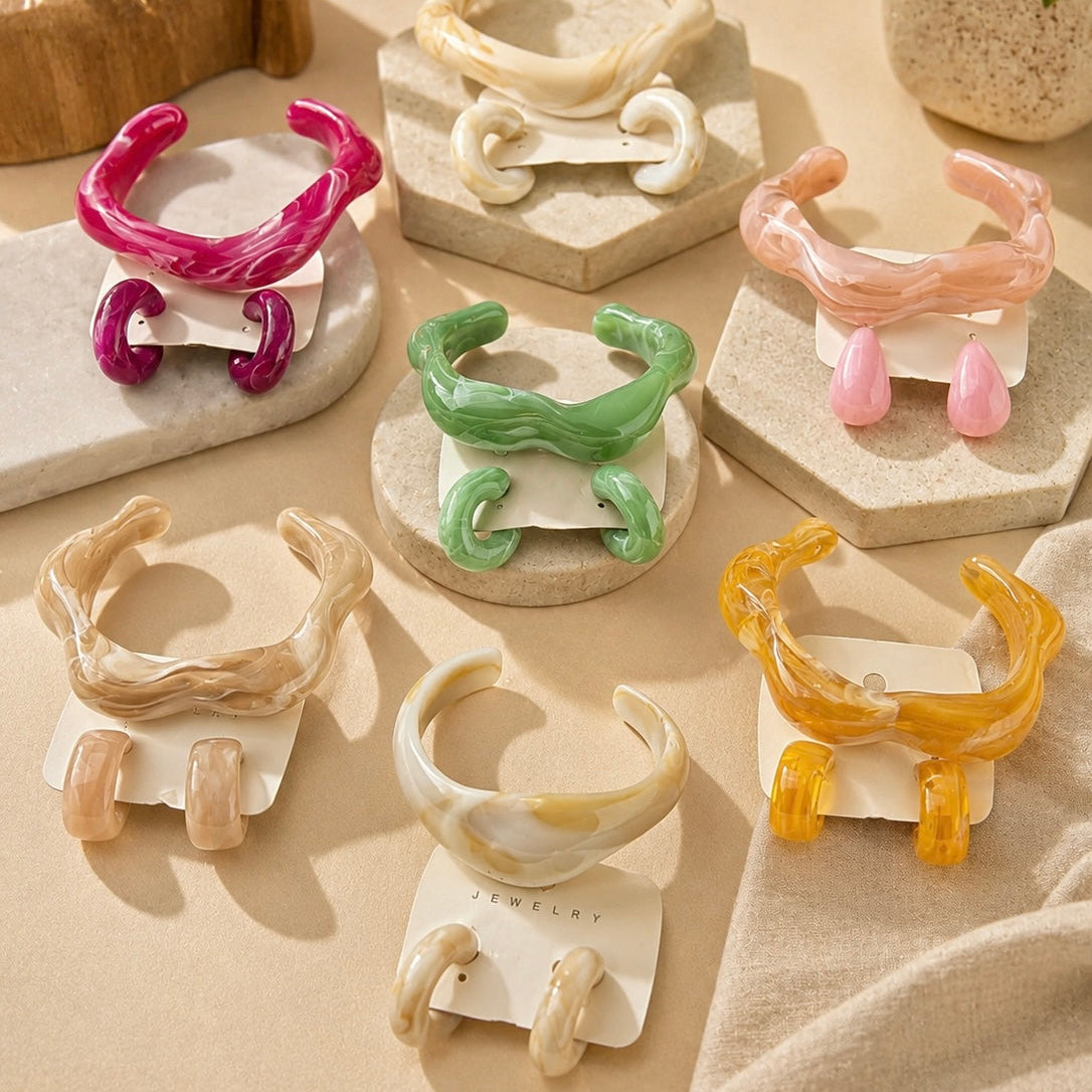 Ensemble Bracelet et Boucles d'Oreilles Effet Marbré - Lot de 2/ WhatsApp pour choisir