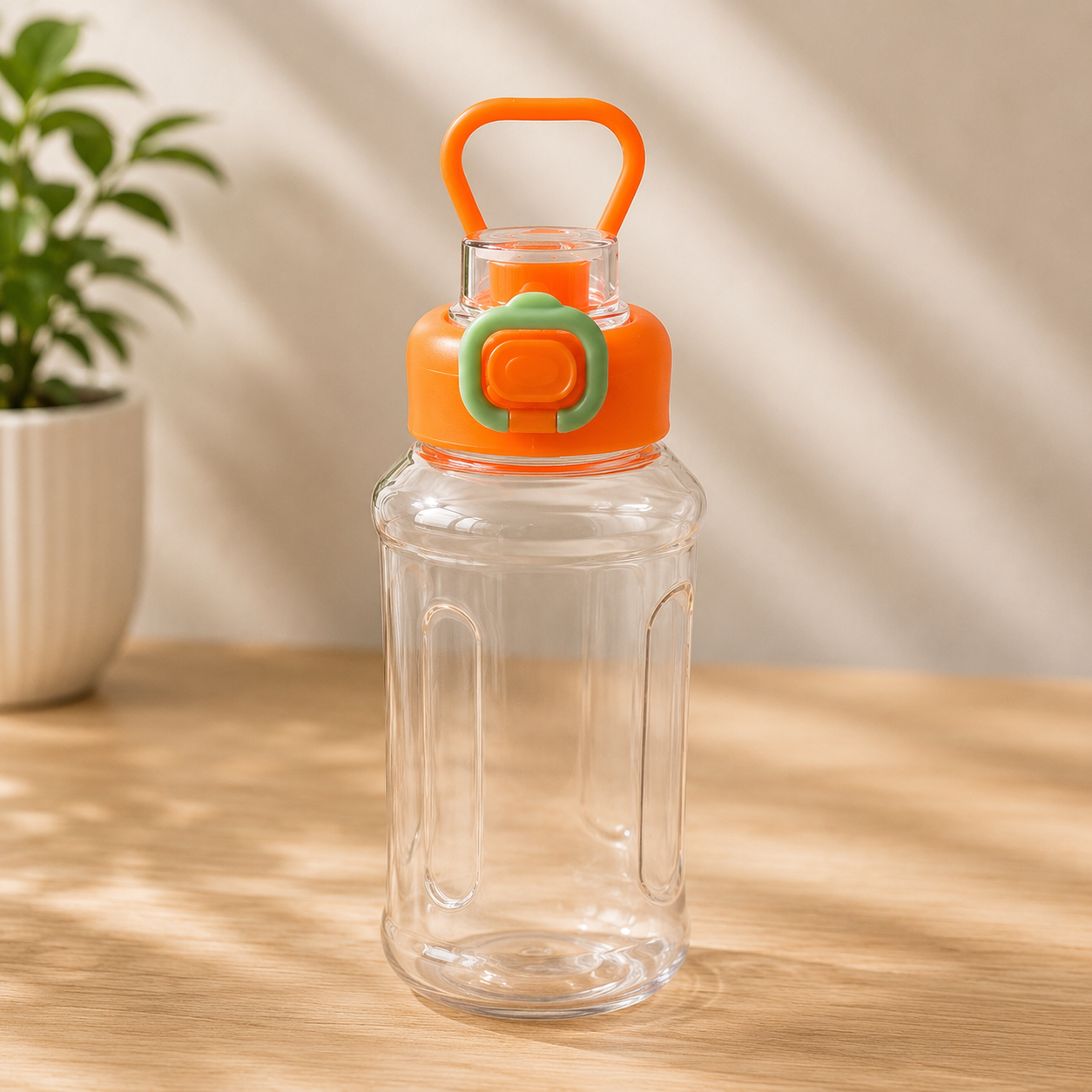 Gourde Transparente 1 Litre avec Poignée - Orange et Vert