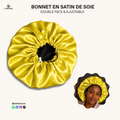 Bonnet en satin pour cheveux Ajustable & Réversible- Jaune & Noir