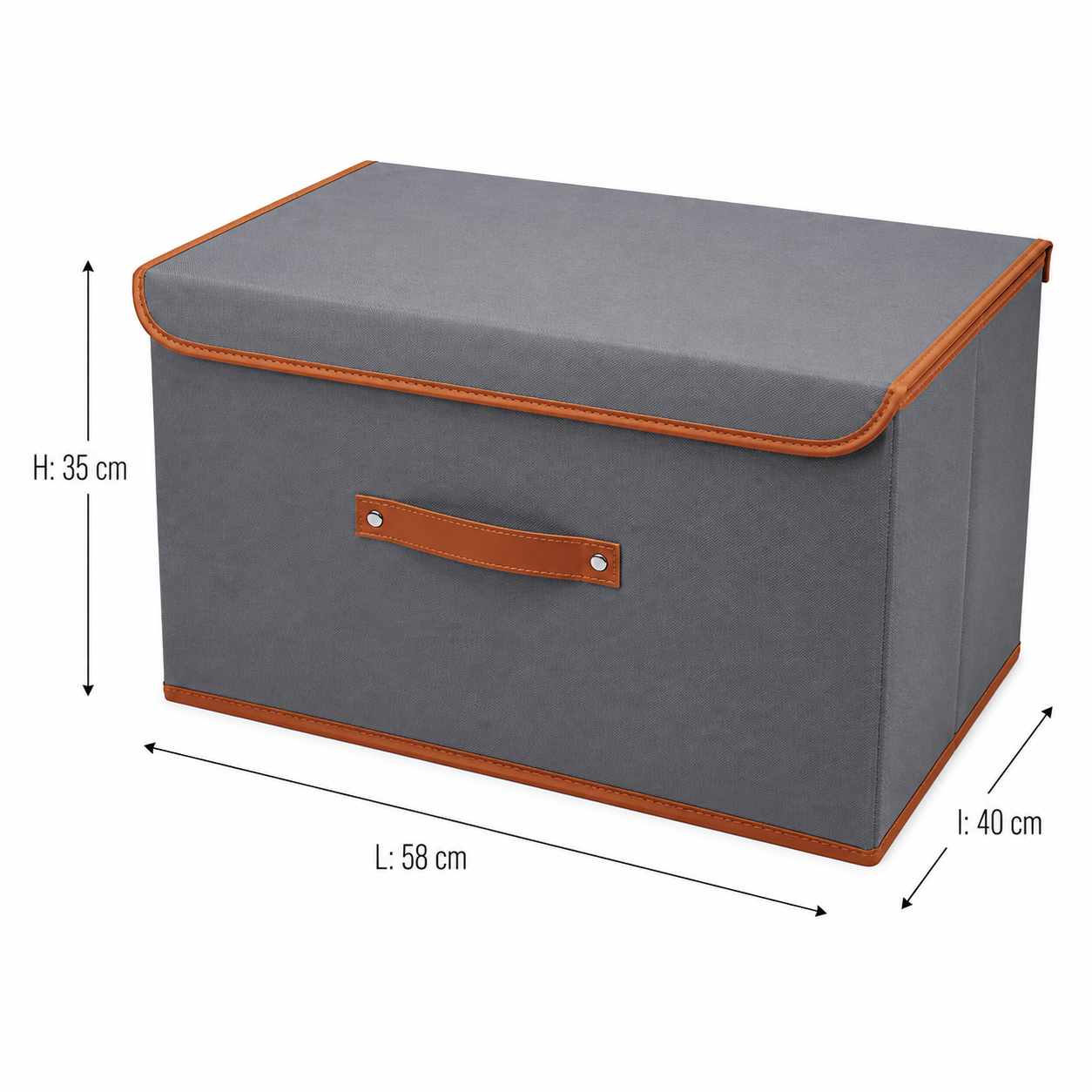 Lot de 3 boîtes de rangement grises avec poignée cuir