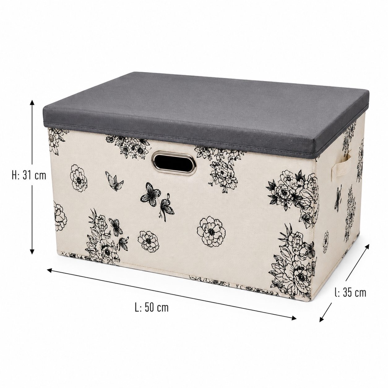 Grande boîte de rangement florale - Motif Fleurs Noir & Blanc