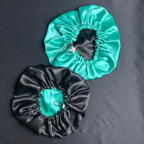 Bonnet en satin pour cheveux Ajustable & Réversible - Vert menthe & Noir