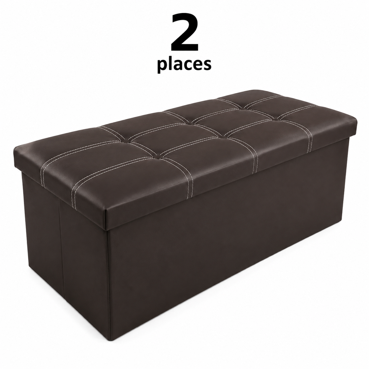 Grand banc coffre de rangement pliable 2 Places- Simili-cuir Marron