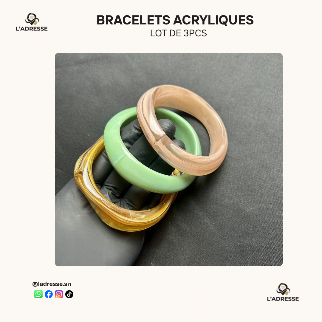 Lot de 3 Bracelets Bangles en Résine - Coloris Assortis/ WhatsApp pour choisir