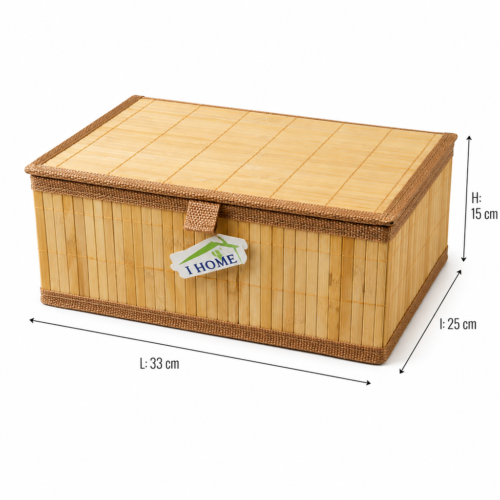 Coffre ou Boîte de rangement en bambou tressé