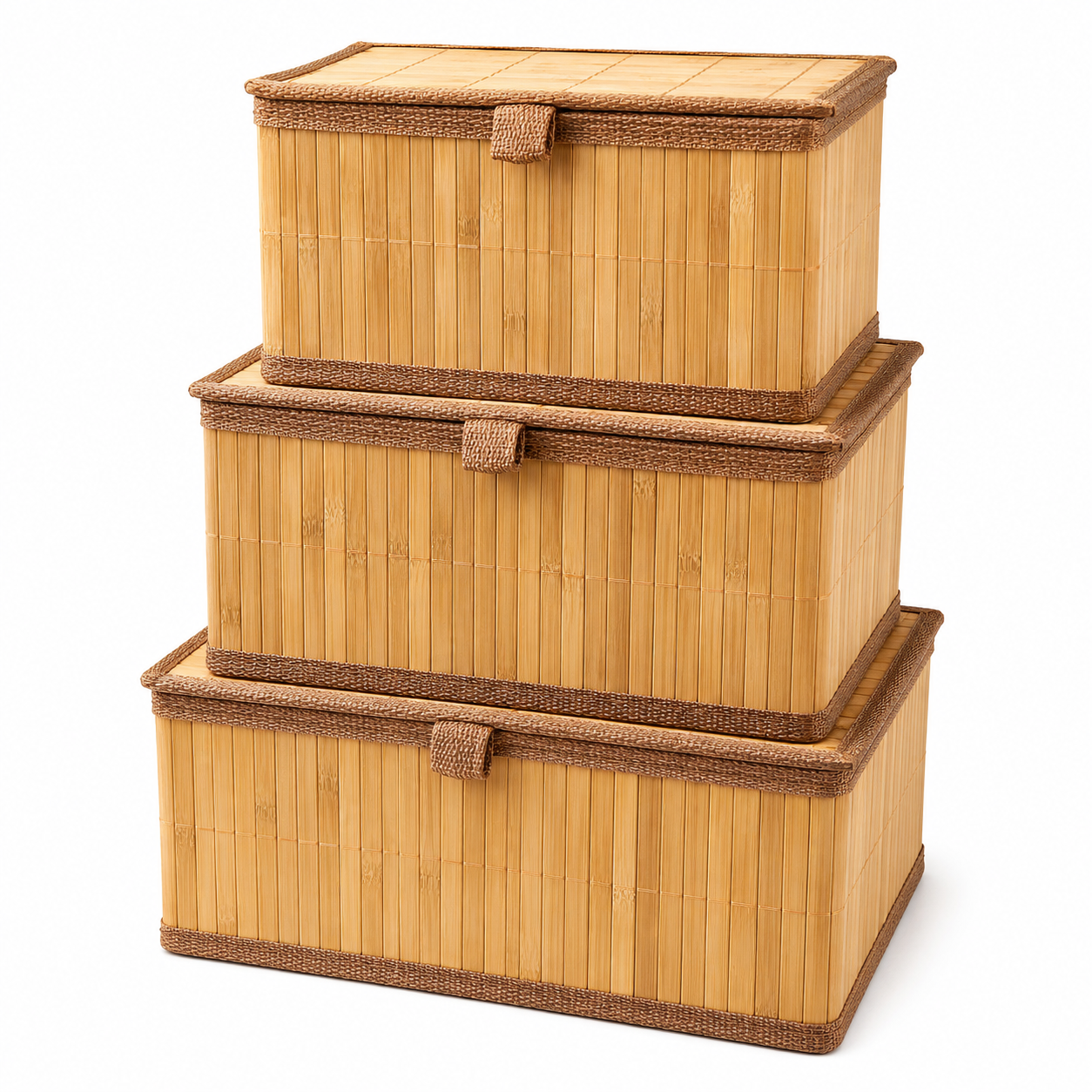 Lot de 3 coffres de rangement en bambou tressé