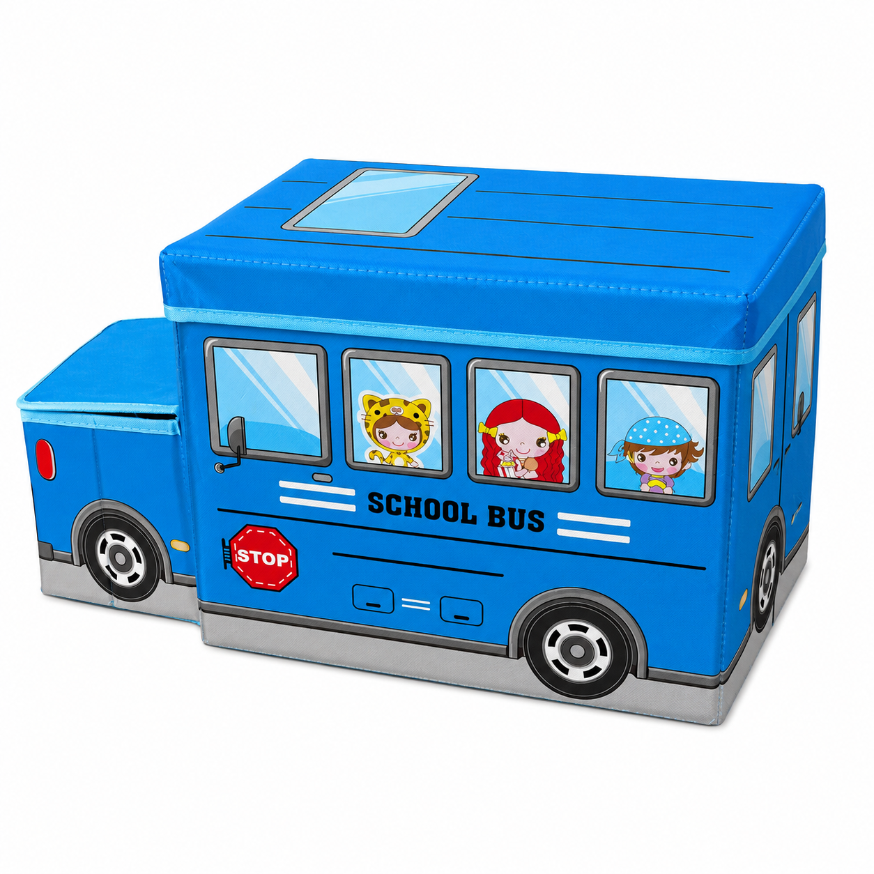 Coffre ou Boîte de rangement pliable - Motif School Bus (Bleu)
