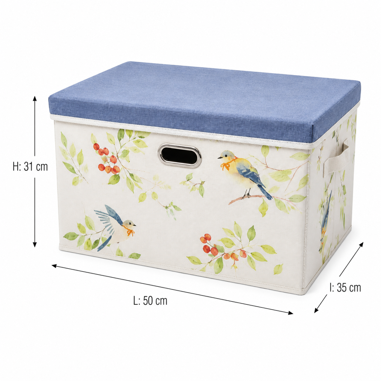 Lot de 3 boîtes de rangement florales - Motif Oiseaux Bleus