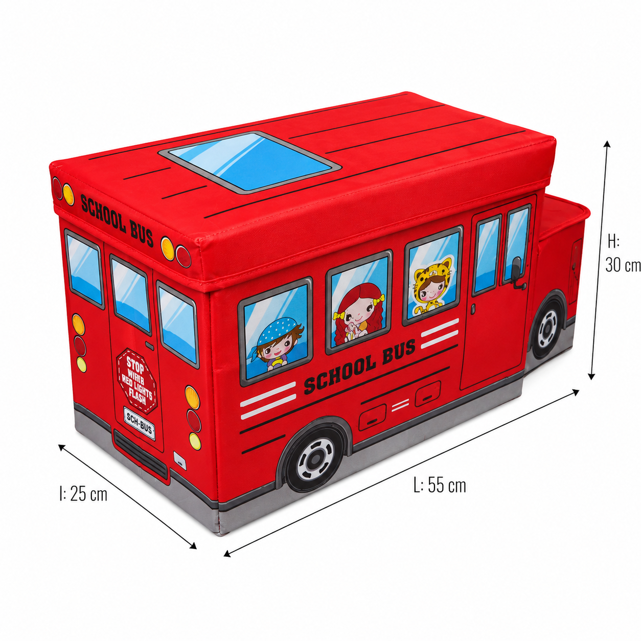 Coffre de rangement pliable - Motif School Bus (Rouge)