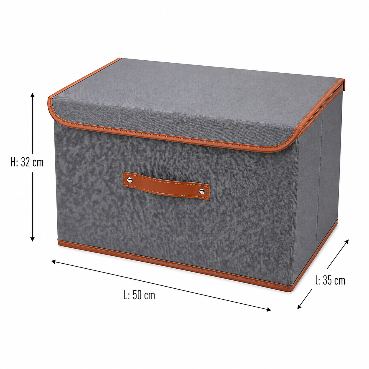 Lot de 3 boîtes de rangement grises avec poignée cuir