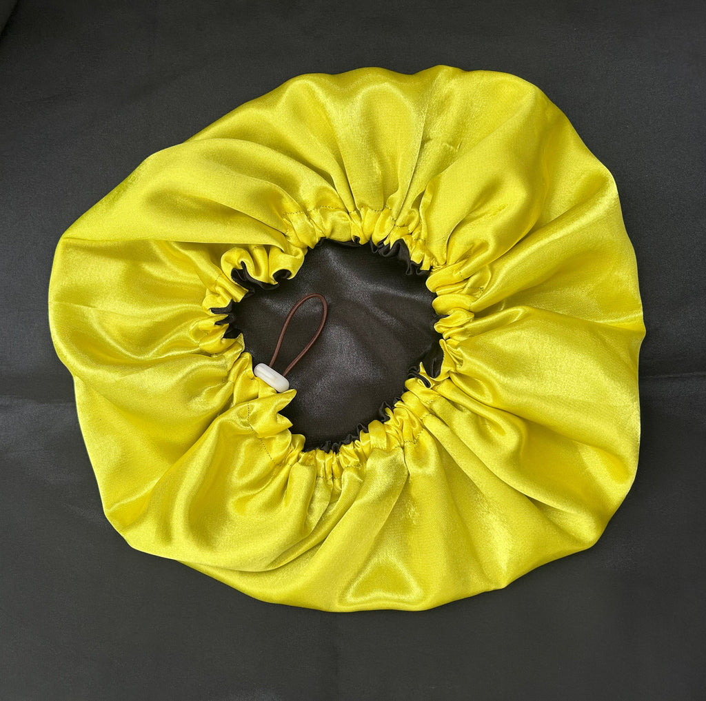 Bonnet en satin pour cheveux Ajustable & Réversible- Jaune & Noir