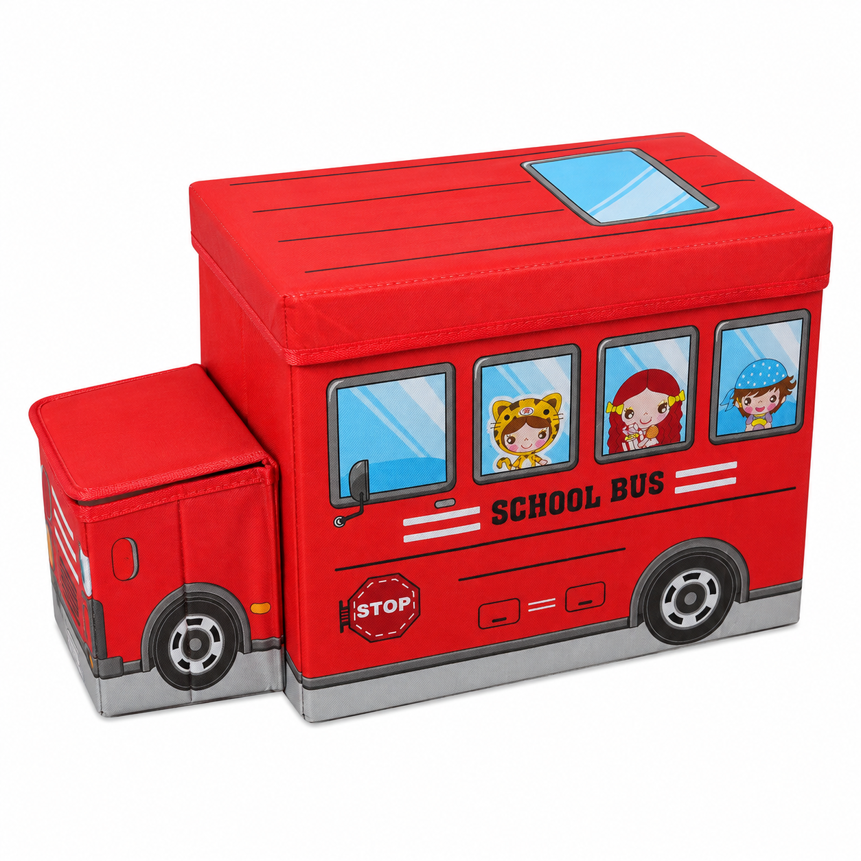 Coffre de rangement pliable - Motif School Bus (Rouge)