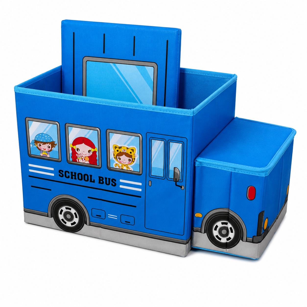 Coffre ou Boîte de rangement pliable - Motif School Bus (Bleu)