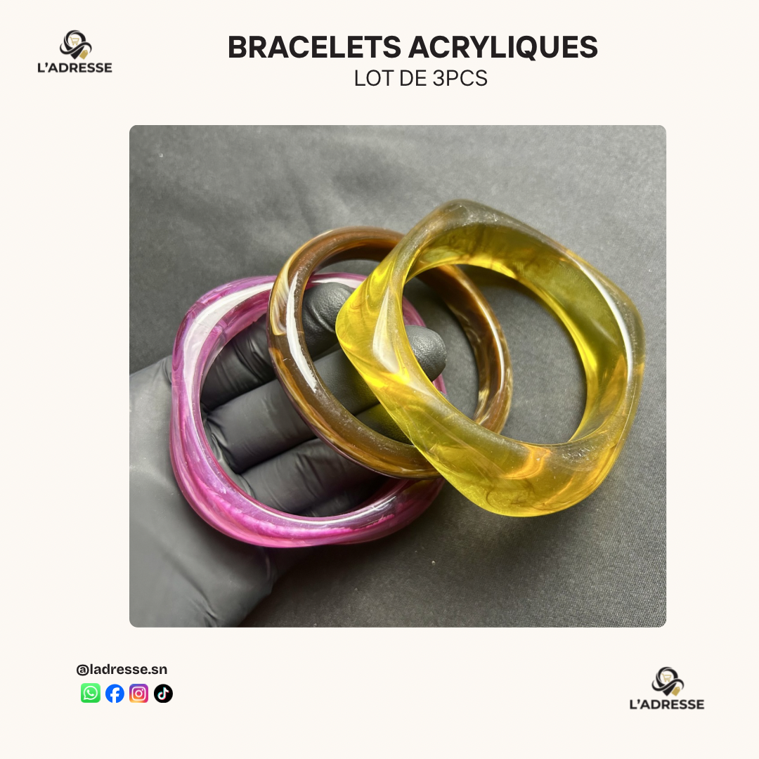 Lot de 3 Bracelets Bangles en Résine - Coloris Assortis/ WhatsApp pour choisir