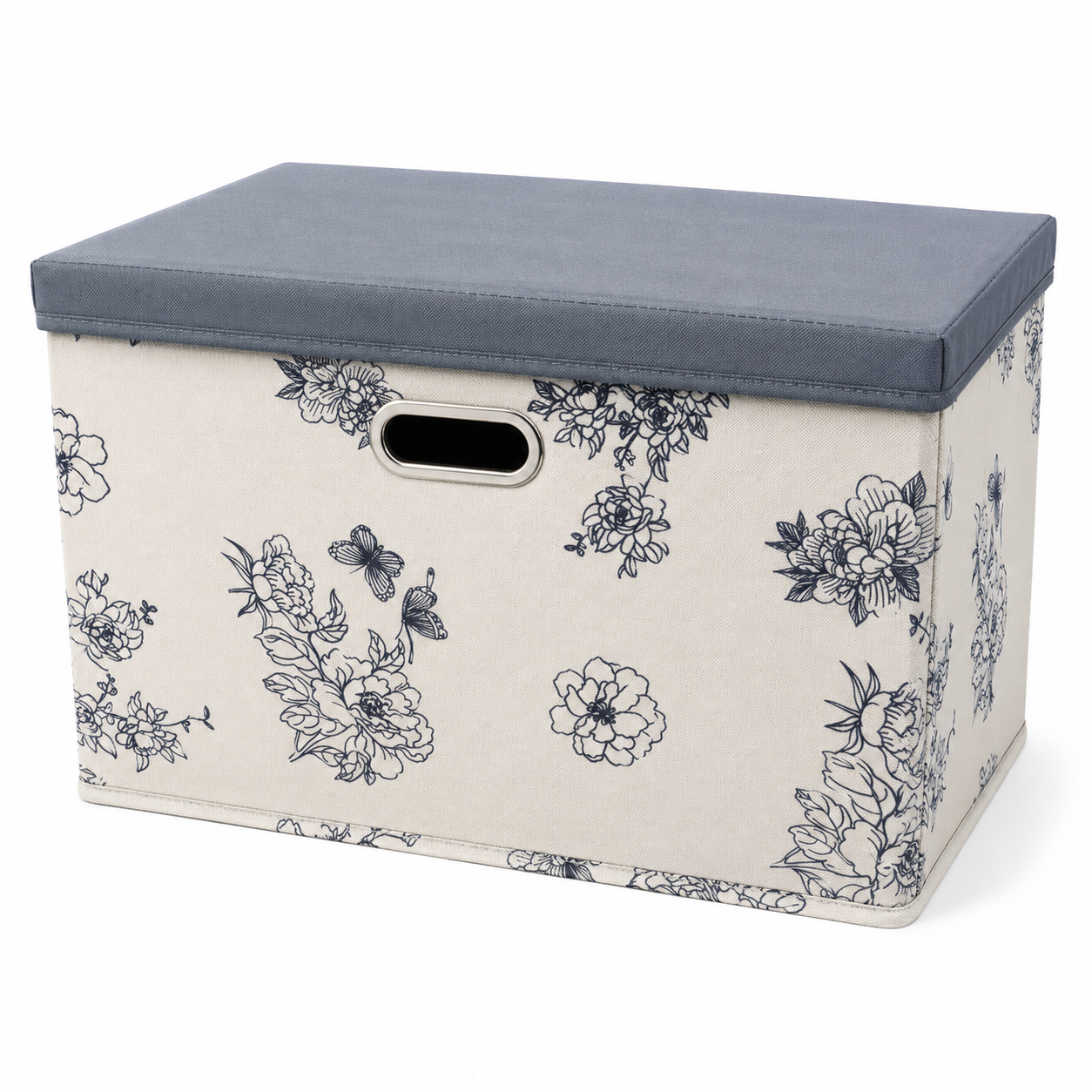 Grande boîte de rangement florale - Motif Fleurs Noir & Blanc
