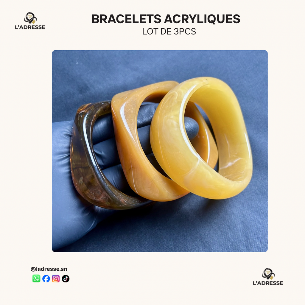 Lot de 3 Bracelets Bangles en Résine - Coloris Assortis/ WhatsApp pour choisir