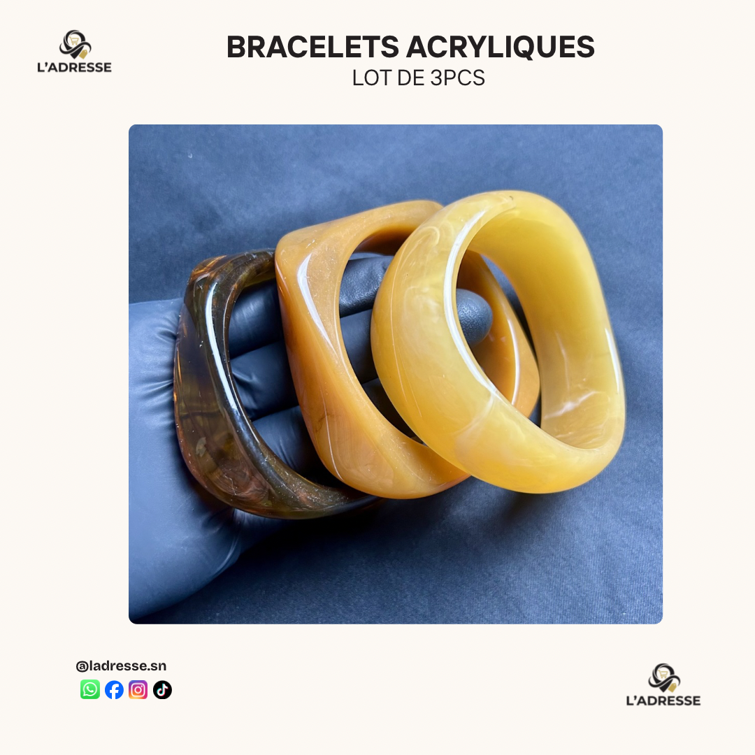 Lot de 3 Bracelets Bangles en Résine - Coloris Assortis/ WhatsApp pour choisir