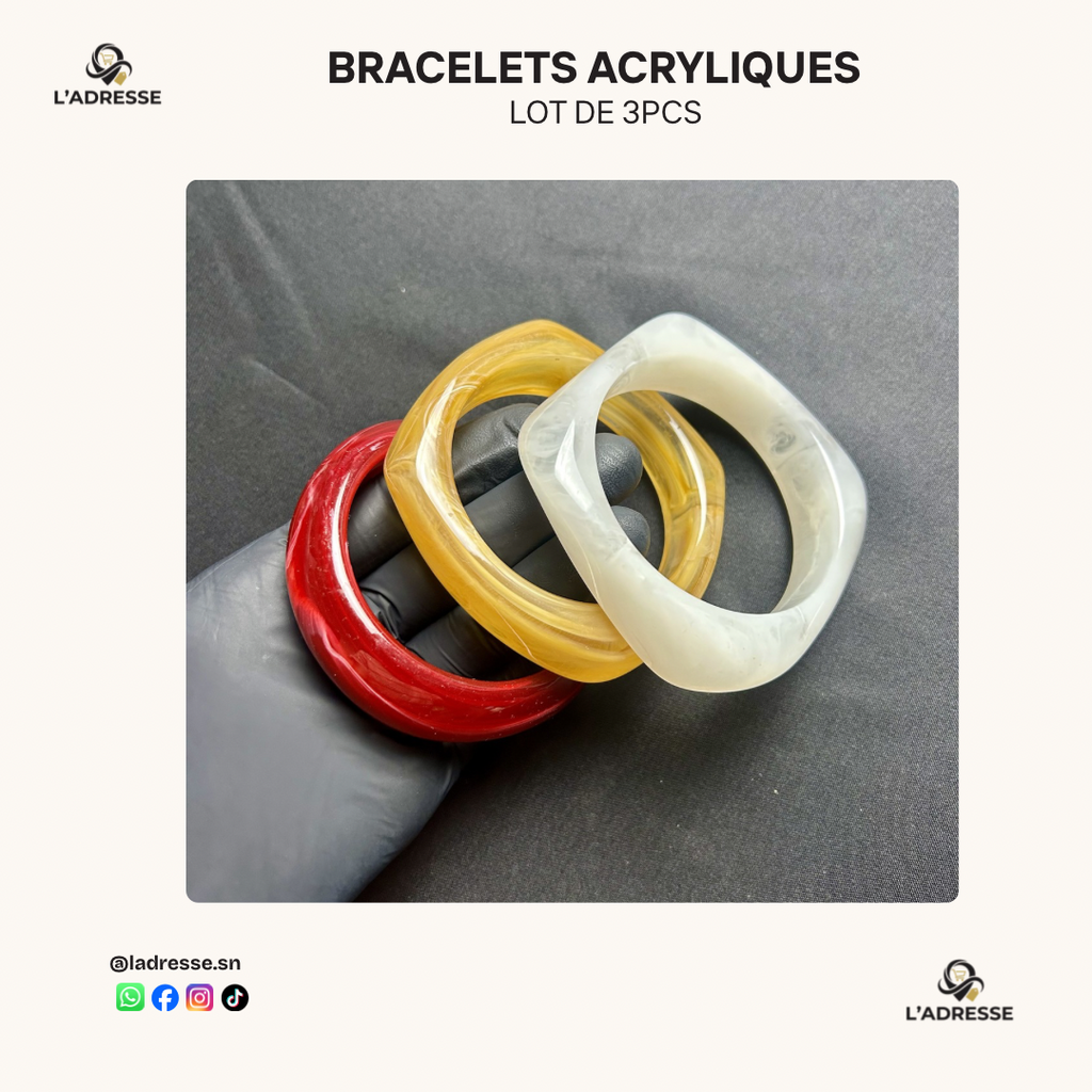 Lot de 3 Bracelets Bangles en Résine - Coloris Assortis/ WhatsApp pour choisir
