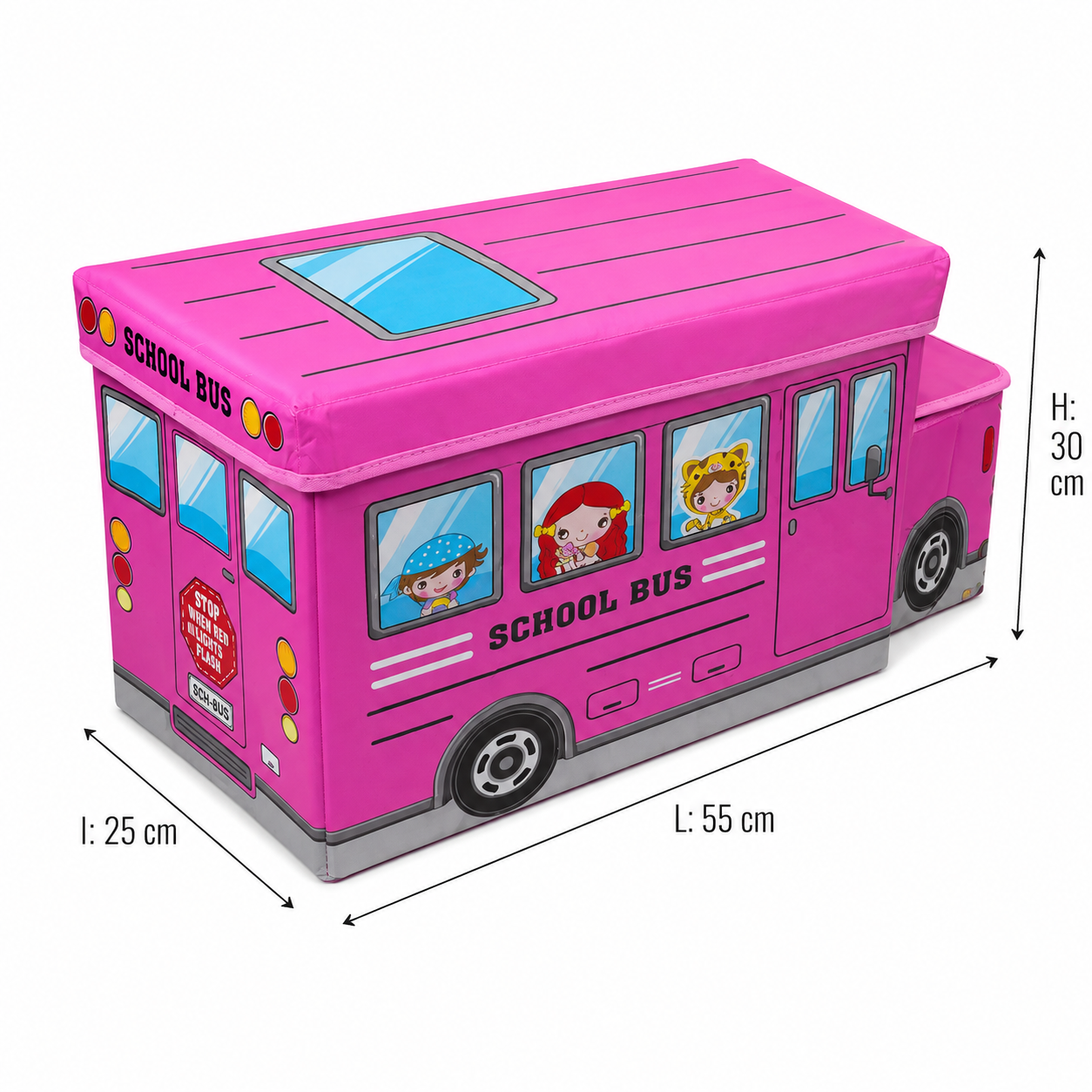 Coffre de rangement pliable - Motif School Bus (Rose)