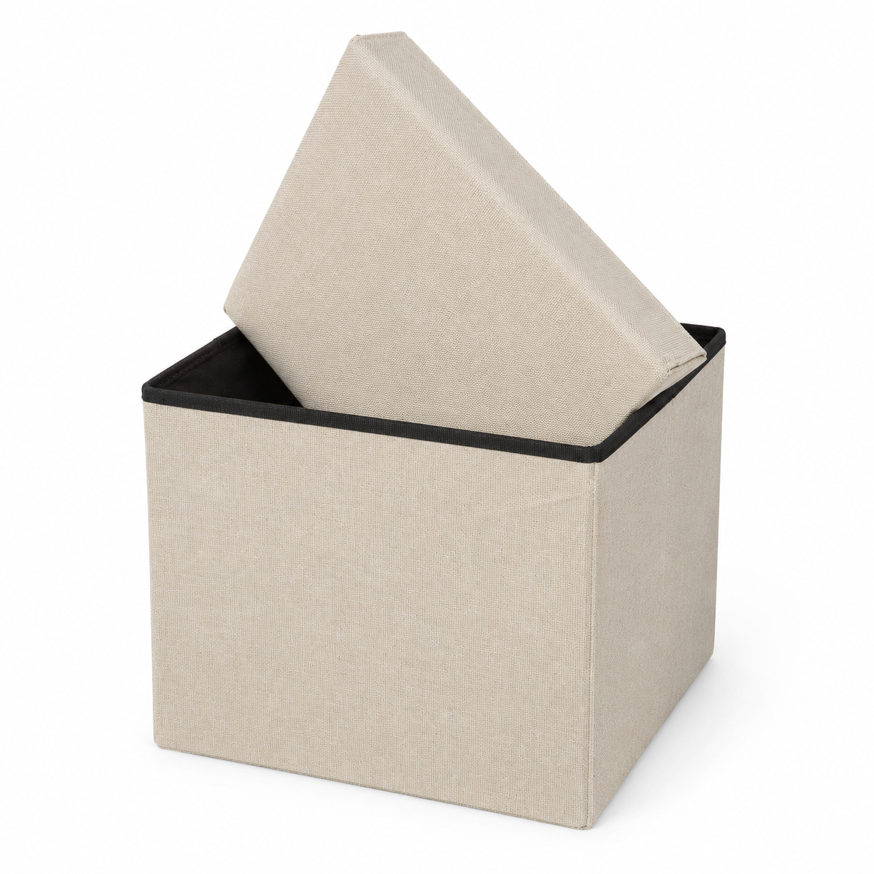 Pouf coffre de rangement pliable - Beige