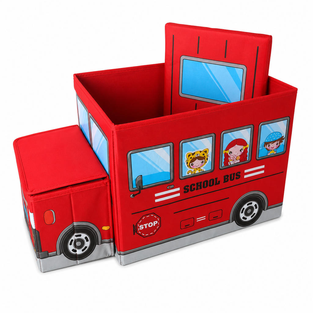 Coffre de rangement pliable - Motif School Bus (Rouge)