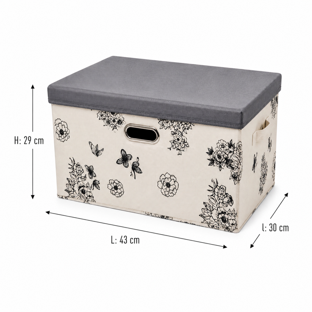 Grande boîte de rangement florale - Motif Fleurs Noir & Blanc