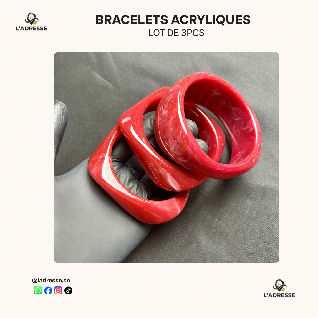 Lot de 3 Bracelets Bangles en Résine - Coloris Assortis/ WhatsApp pour choisir