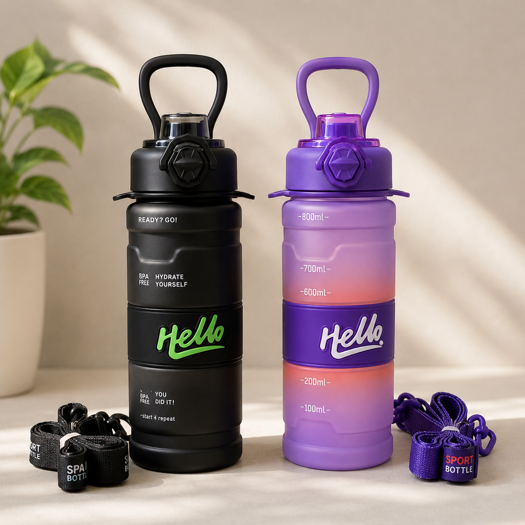 Gourde Motivante 800ml avec Marqueurs de Temps - Bouteille d'Eau Sport