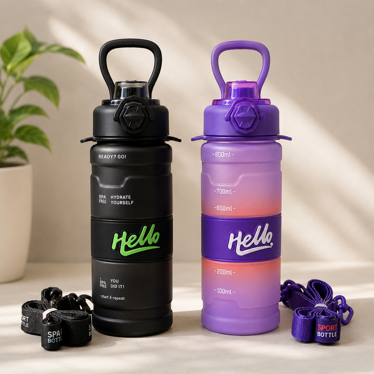 Gourde Motivante 800ml avec Marqueurs de Temps - Bouteille d'Eau Sport