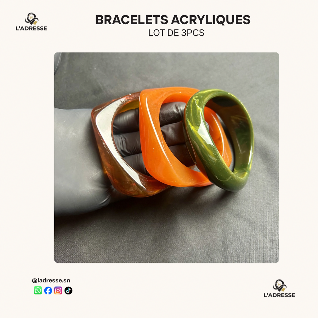 Lot de 3 Bracelets Bangles en Résine - Coloris Assortis/ WhatsApp pour choisir