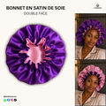 Bonnet en satin pour cheveux Réversible (fleur) - Vert foncé & Rose clair