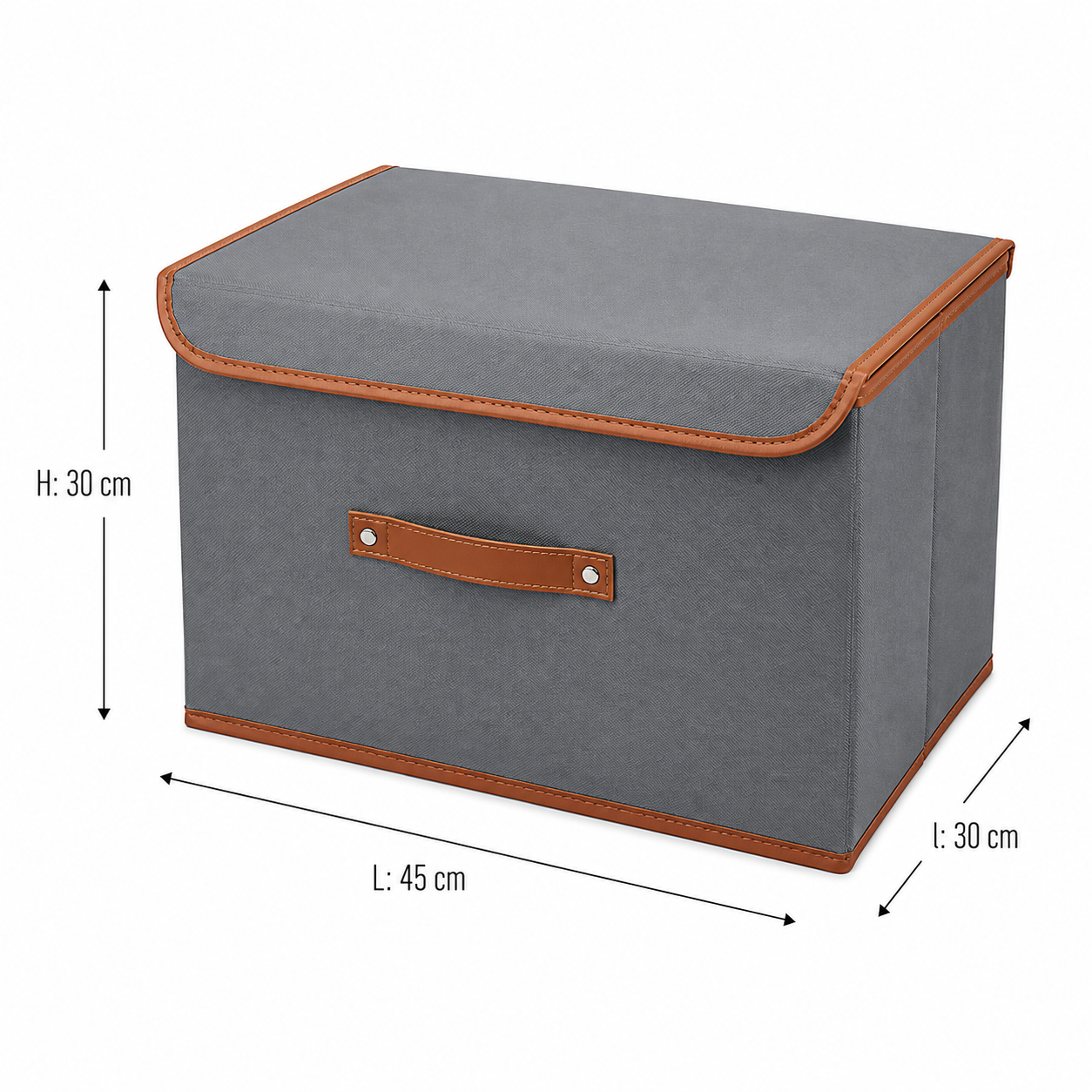Lot de 3 boîtes de rangement grises avec poignée cuir