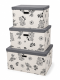Lot de 3 boîtes de rangement florales - Motif Fleurs Noir & Blanc