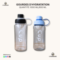Lot de 2 Grandes Gourdes Transparentes 1L/800 ml- Graduée
