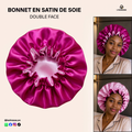 Bonnet en satin pour cheveux Réversible (fleur) - Rose fuchsia & Rose clair