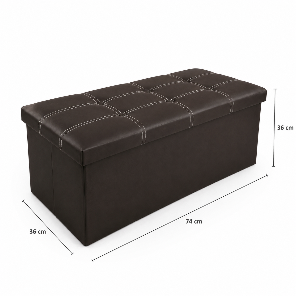Grand banc coffre de rangement pliable 2 Places- Simili-cuir Marron