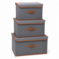 Lot de 3 boîtes de rangement grises avec poignée cuir