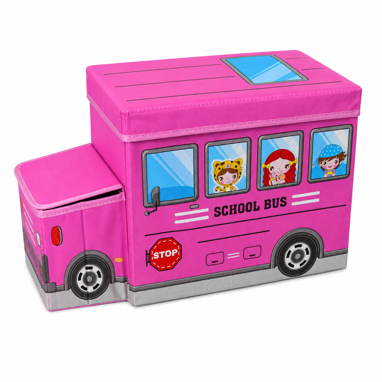 Coffre de rangement pliable - Motif School Bus (Rose)