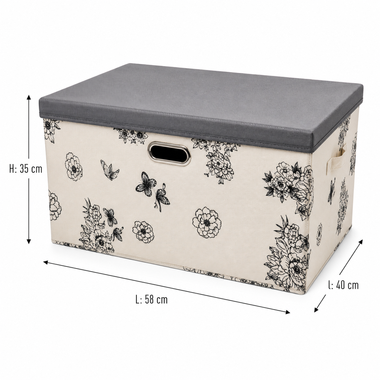 Grande boîte de rangement florale - Motif Fleurs Noir & Blanc