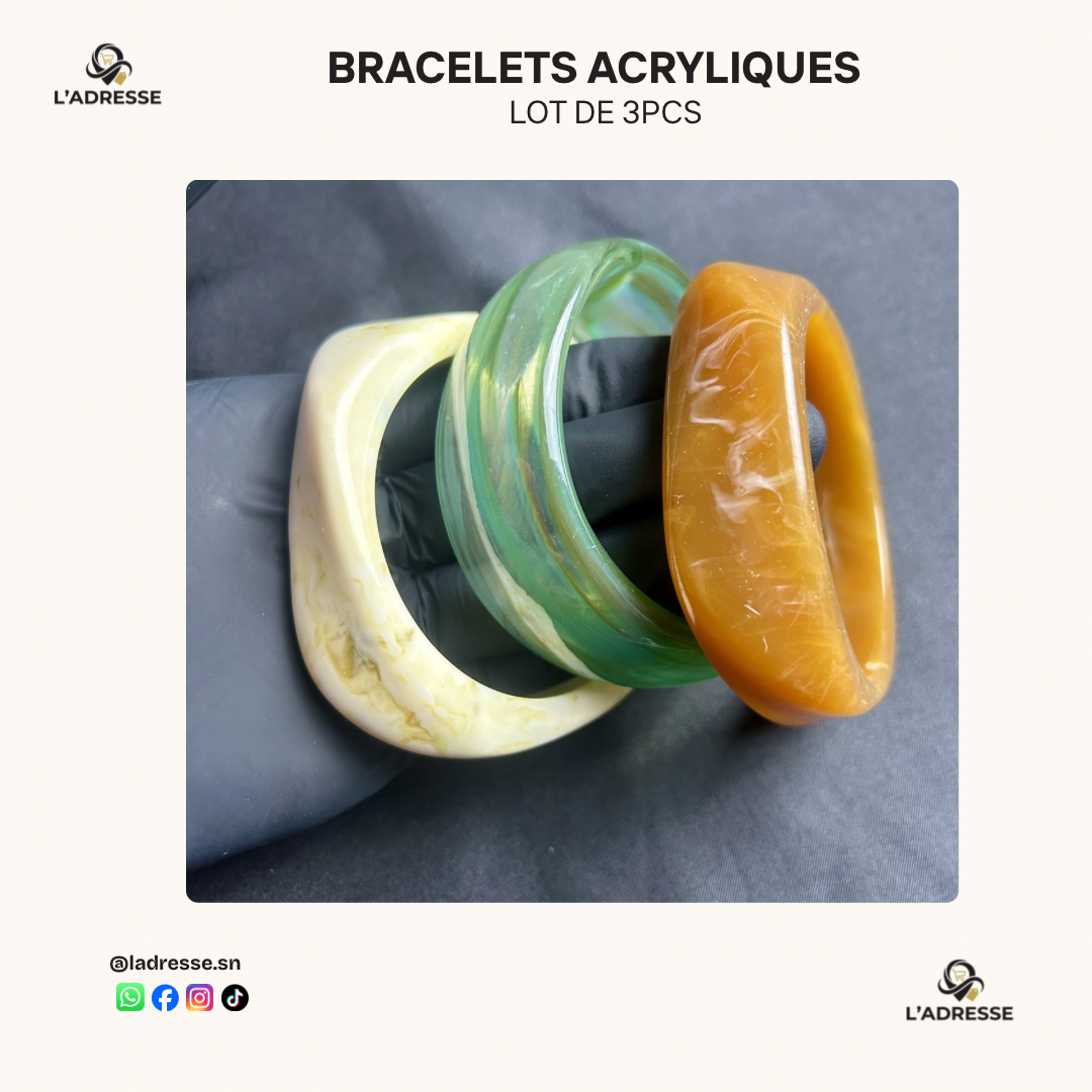Lot de 3 Bracelets Bangles en Résine - Coloris Assortis/ WhatsApp pour choisir