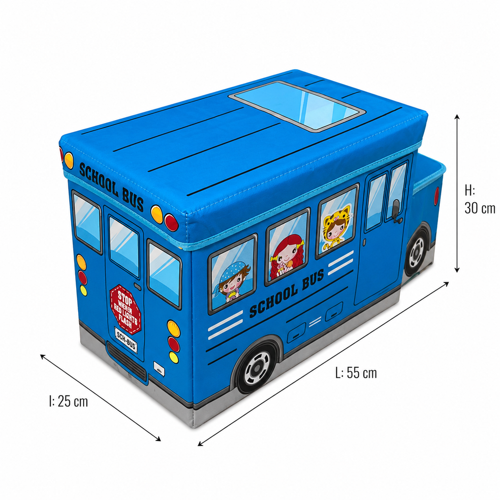 Coffre ou Boîte de rangement pliable - Motif School Bus (Bleu)