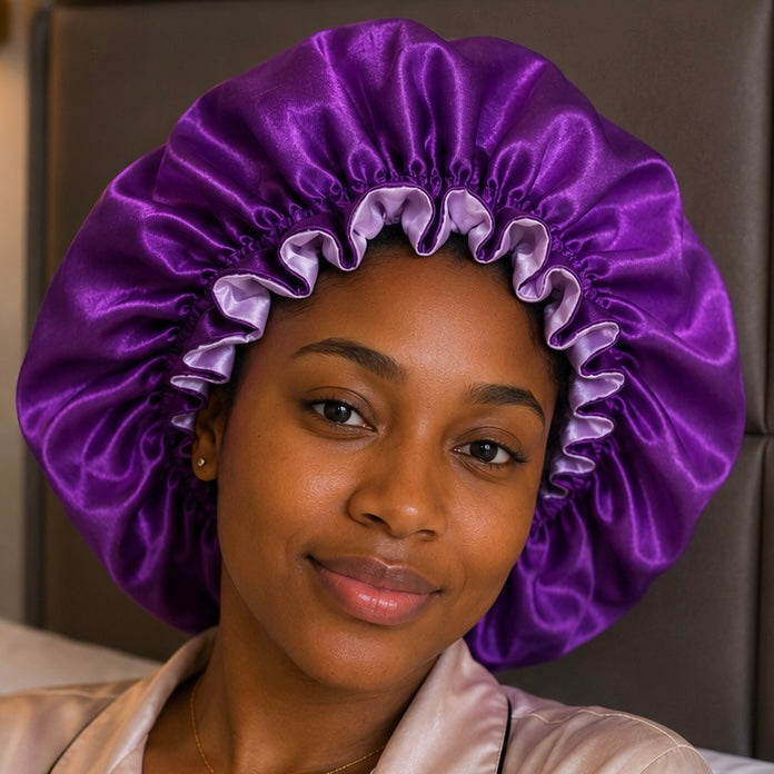 Bonnet en satin pour cheveux Réversible(fleur) - Violet foncé & Violet clair