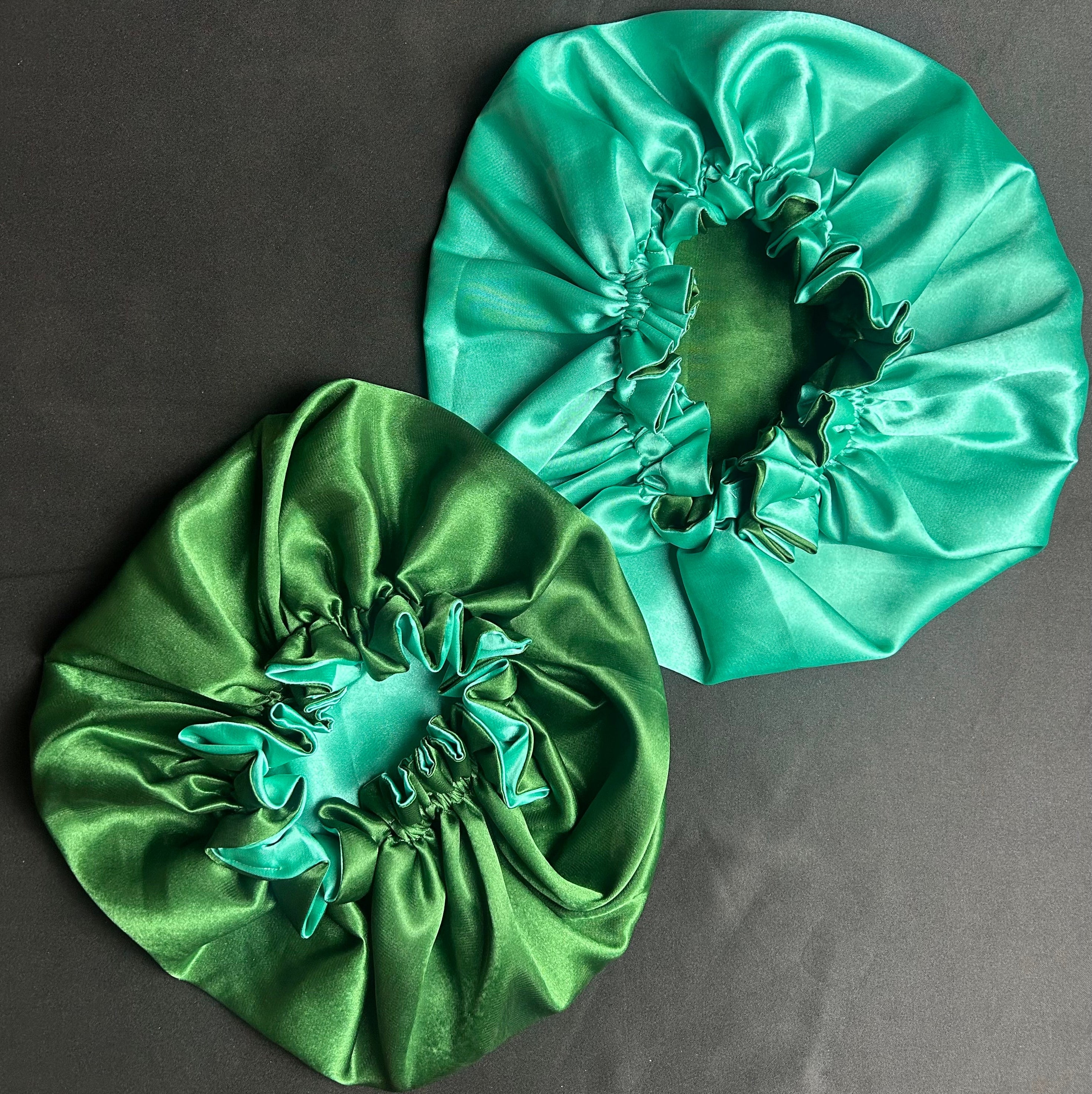 Bonnet en satin pour cheveux Réversible (fleur) - Vert foncé & Vert clair