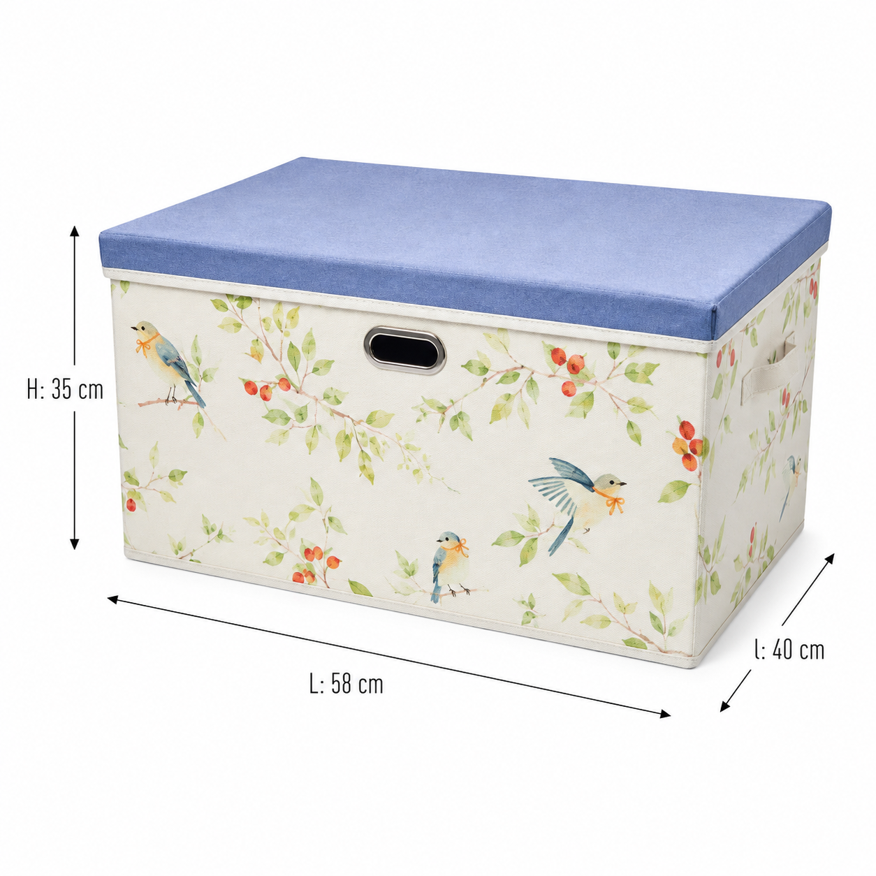 Lot de 3 boîtes de rangement florales - Motif Oiseaux Bleus