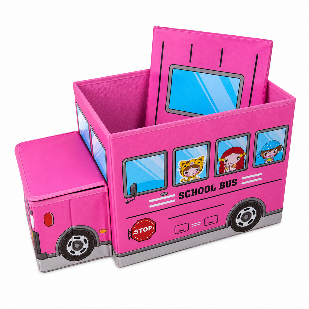 Coffre de rangement pliable - Motif School Bus (Rose)
