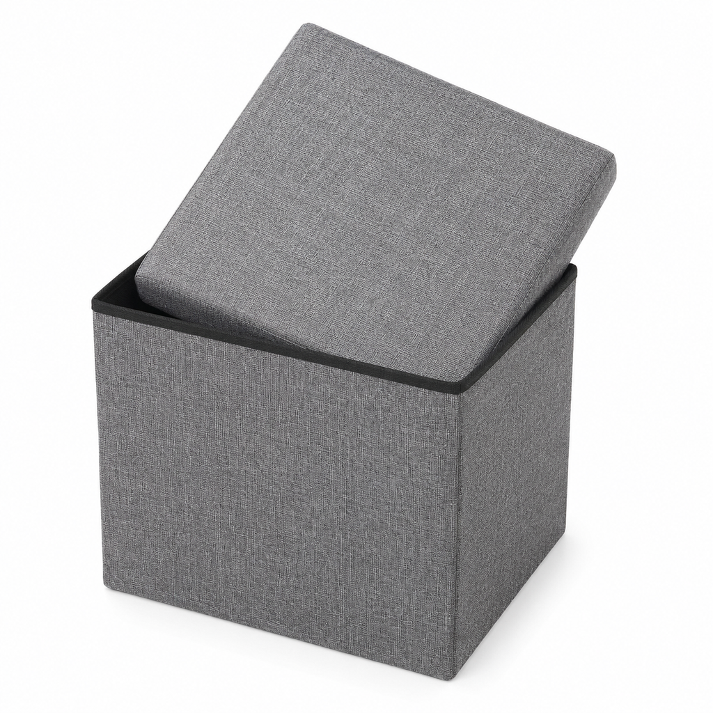 Pouf coffre de rangement pliable - Gris