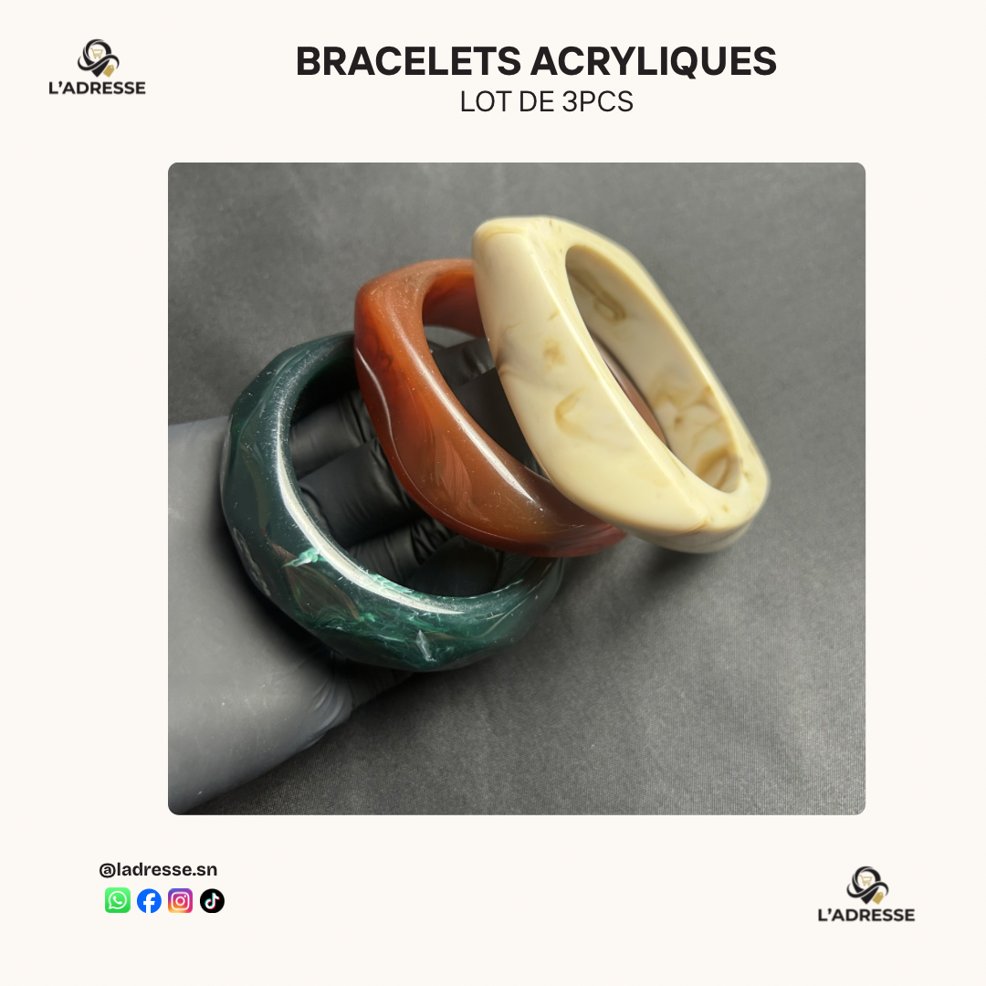 Lot de 3 Bracelets Bangles en Résine - Coloris Assortis/ WhatsApp pour choisir
