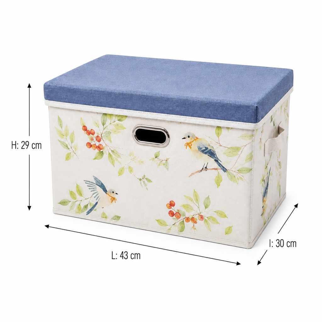 Lot de 3 boîtes de rangement florales - Motif Oiseaux Bleus